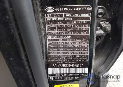 2015 Land Rover Range Rover Evoque Pure Plus z USA, uszkodzony, nr VIN SALVP2BGXFH975597